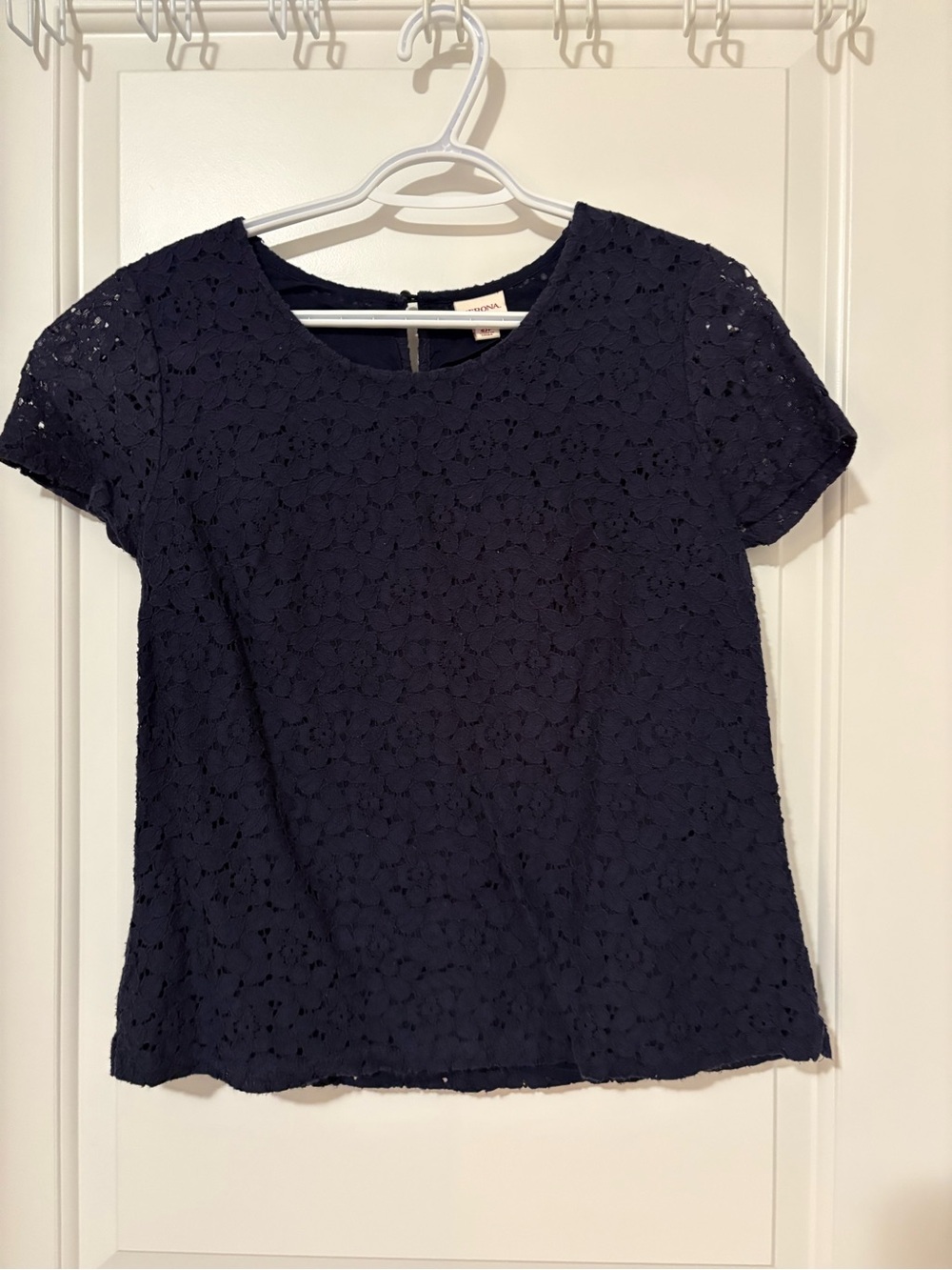 Lace Short-Sleeve Women's Top - Navy